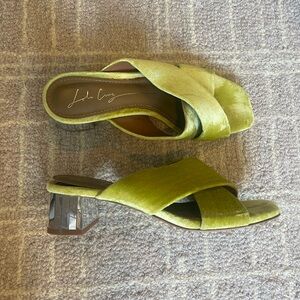Lola Cruz Chartreuse Velvet Mules